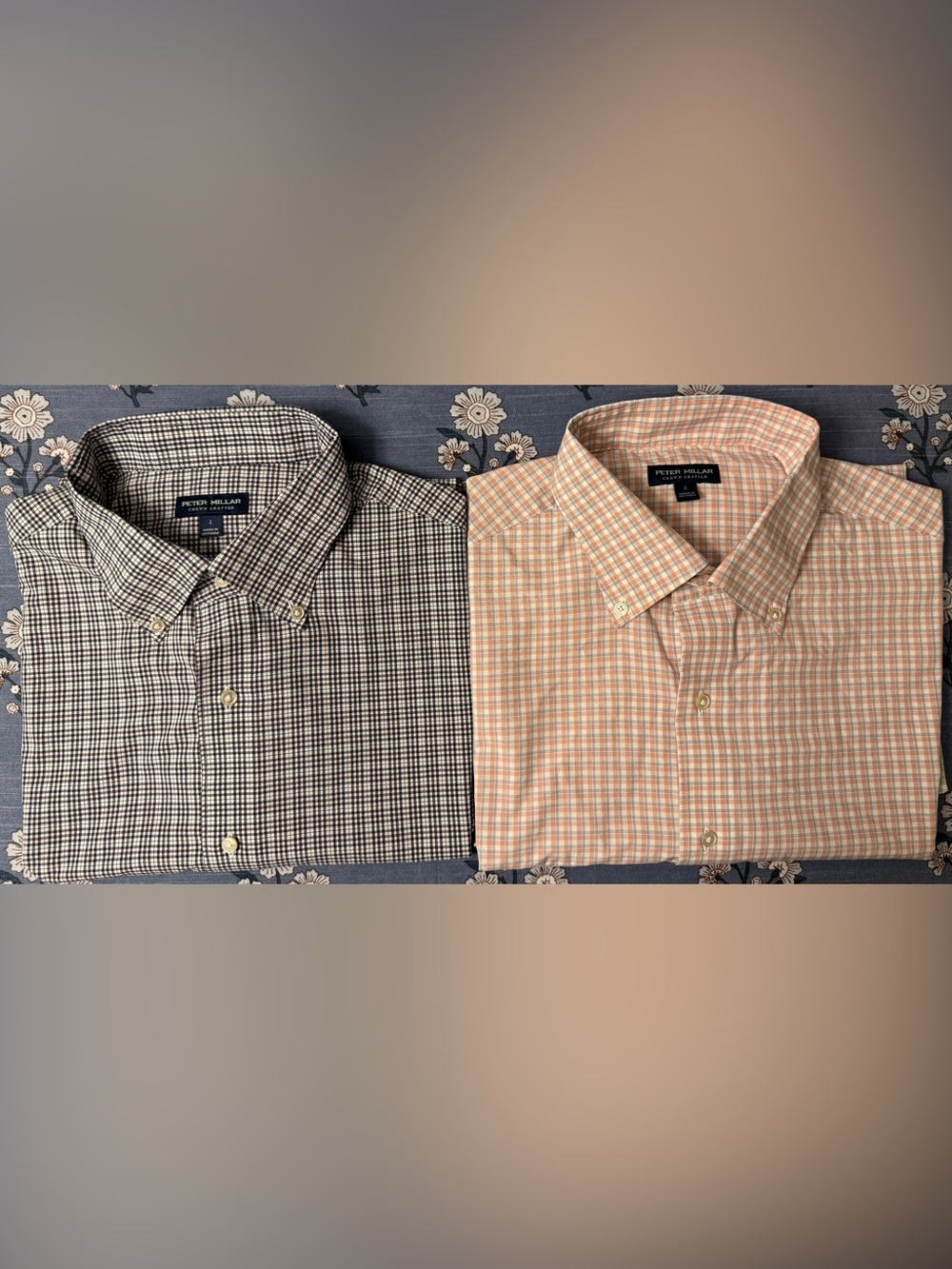 Peter Millar Crown Crafted Chester Sports Shirt Bundle – Men’s L – Nutmeg & Navy